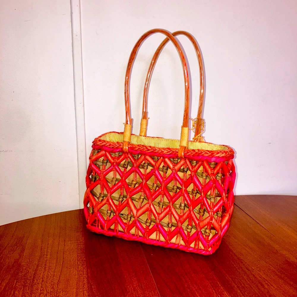 Sun N Sand Braided Pink Straw Beach Tote Beach Bag With Jute Double Handles.